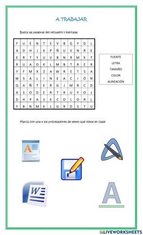 Procesador de texto y botones de control