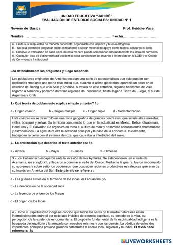 Evaluación Unidad 1 Noveno de Básica