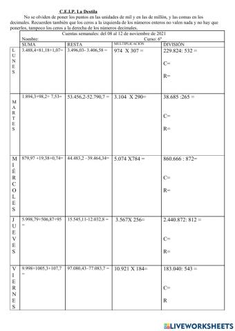 Cuentas 2ª semana de noviembre