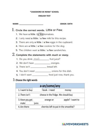 English test 6th grade