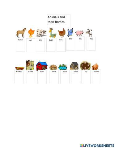 Match the farm animals to where they live on the farm
