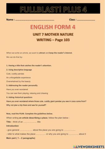 Form 4 Unit 7 Mother Nature Writing Page 103