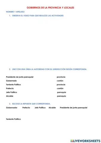 Gobiernos de la provincia y locales