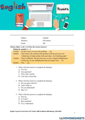 English tryout for 8th graders