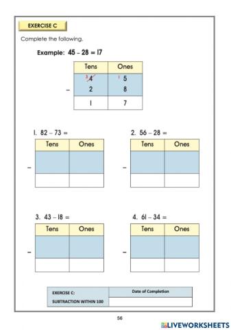 Subtraction within 100
