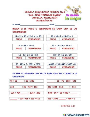 Suma y resta de números enteros