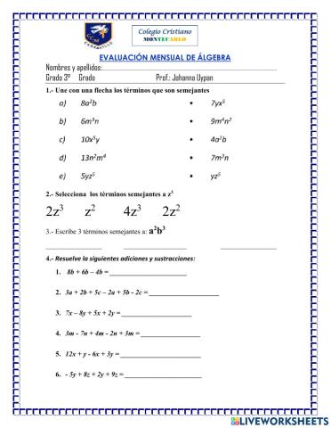 Examen mensual algebra