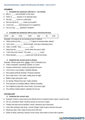 English File Elementary 4th Edition - Test 11