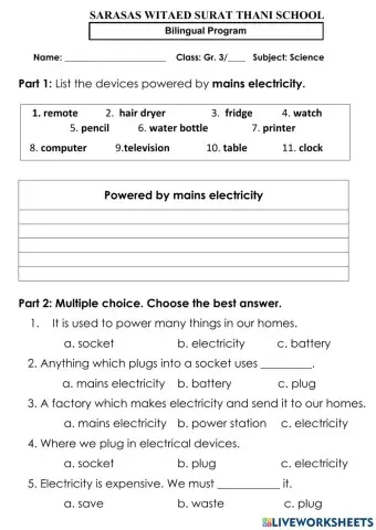 Electricity from the mains