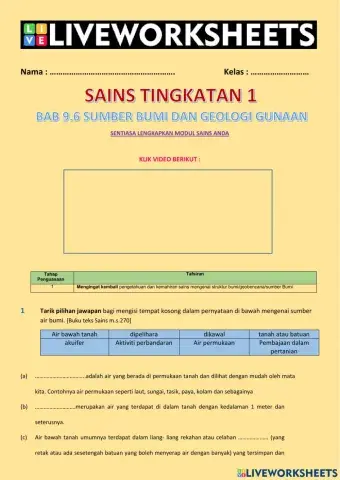 Sains Tingkatan 1 Bab 9.6 Sumber Bumi dan Geologi Gunaan