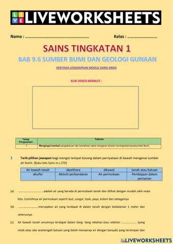 Sains Tingkatan 1 Bab 9.6 Sumber Bumi dan Geologi Gunaan