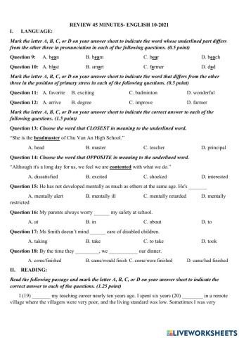 ENGLISH 10 45 MINUTES