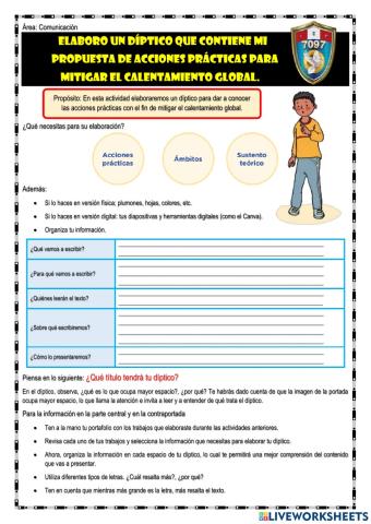 Elaboro un díptico que contiene mi  propuesta de acciones prácticas para mitigar el calentamiento global.