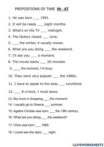 Prepositions of time