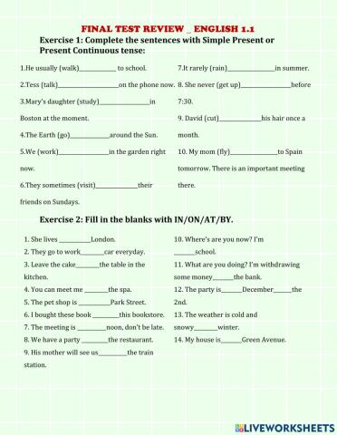 Final Review. English 1.1