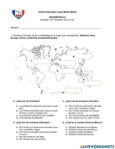 Examen 1er Trimestre Geografía