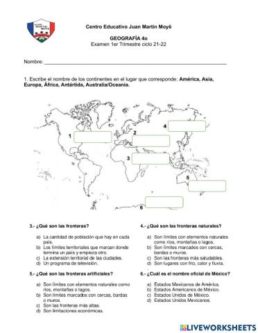 Examen 1er Trimestre Geografía