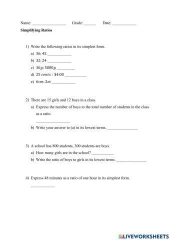 Simplifying Ratios