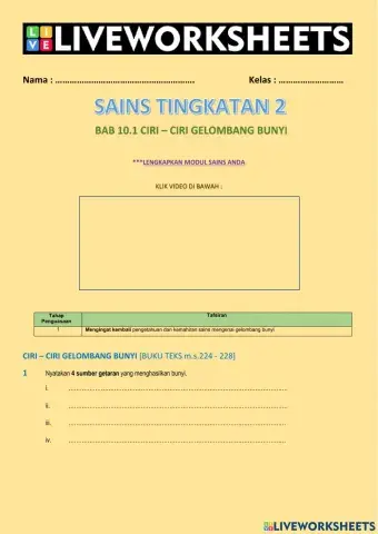 Sains Tingkatan 2 Bab 10.1 Ciri-ciri Gelombang Bunyi