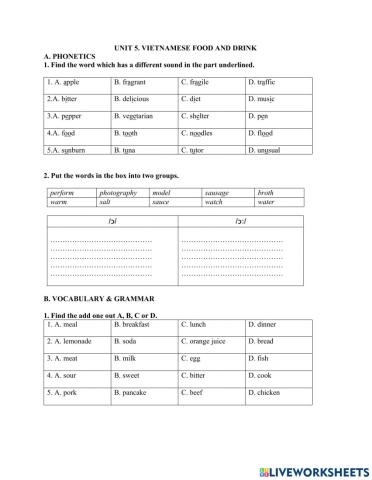 Unit 5: Vietnamese food and drink