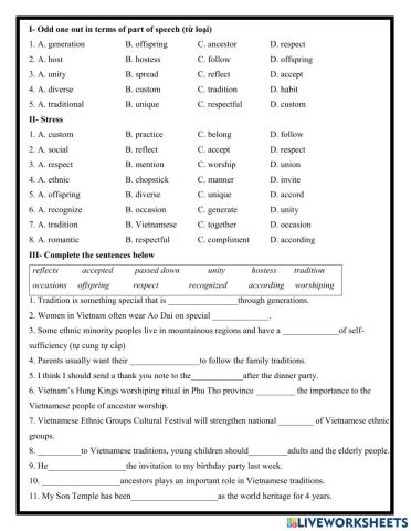 Grade 8- Unit 4- Customs and Traditions