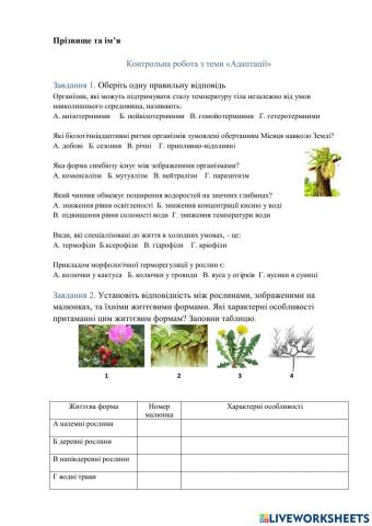 Контрольна робота . Адаптації