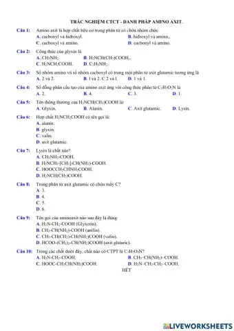 Amino axit danh pháp cấu tạo