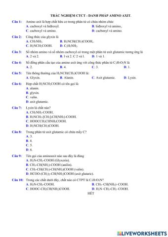 Amino axit danh pháp cấu tạo