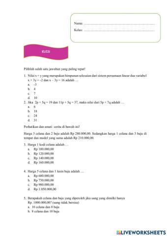 Soal kuis metode gabungan