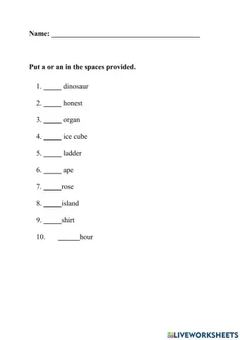 The use of a or an (with exceptions - hour and honest)