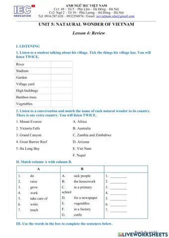 Unit5: Grade 6 :NATURAL WONDER OF VIETNAM