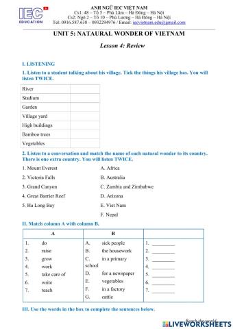 Unit5: Grade 6 :NATURAL WONDER OF VIETNAM