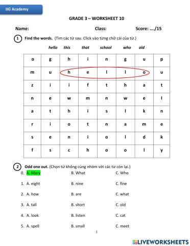 IIG-Grade 3-Worksheet 10