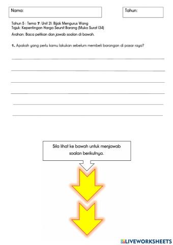 Tahun 5:Tema &: Unit 21: Tajuk:Kepentingan Harga Seunit Barang