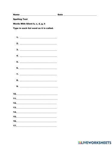 Silent b, c, d, g, h