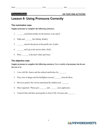 Using pronouns correctly nov 12