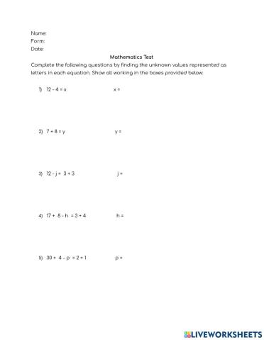 3N Mathematics Test