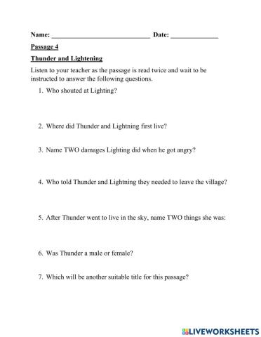 Passage 4 Thunder and Lightning
