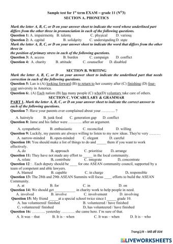 Sample test for 1st term EXAM – grade 11 (NO3)