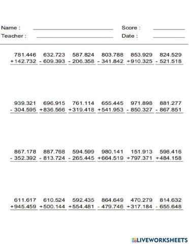 Add and subtract decimals