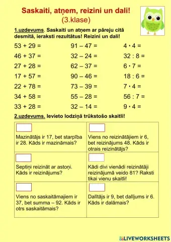 Saskaiti, atņem, reizini, dali! 3.klase