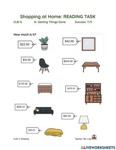 CLB 1L Reading TASK: Home