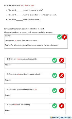 Homophones- Too, Two & To