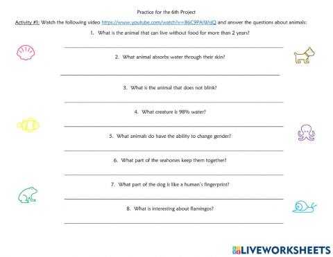 Practice for the 6th project ESL 4th grade