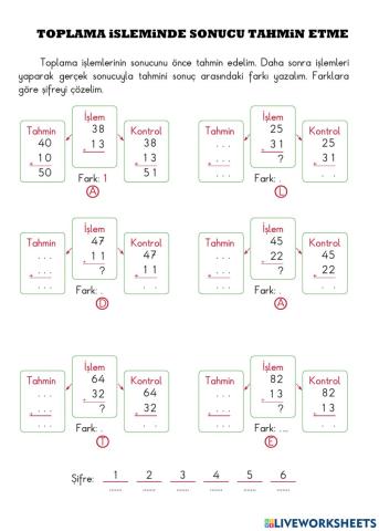 Toplama İşleminde Sonucu Tahmin Etme