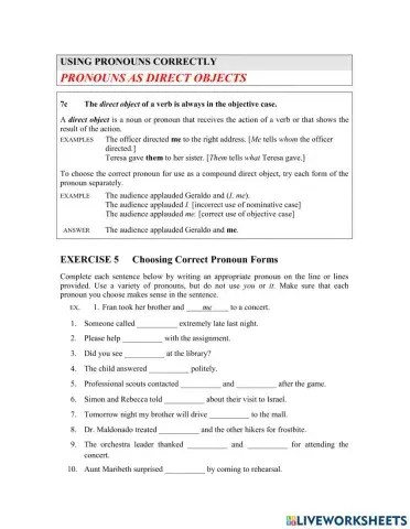 Pronouns as direct objects
