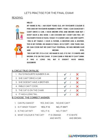 Reading final exam 1st