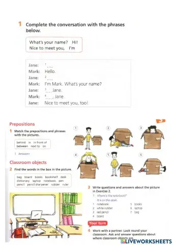 Prepositions and classroom objects