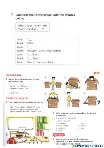Prepositions and classroom objects