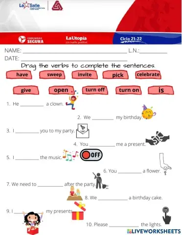 Verb quiz Unit 2 2nd Grade